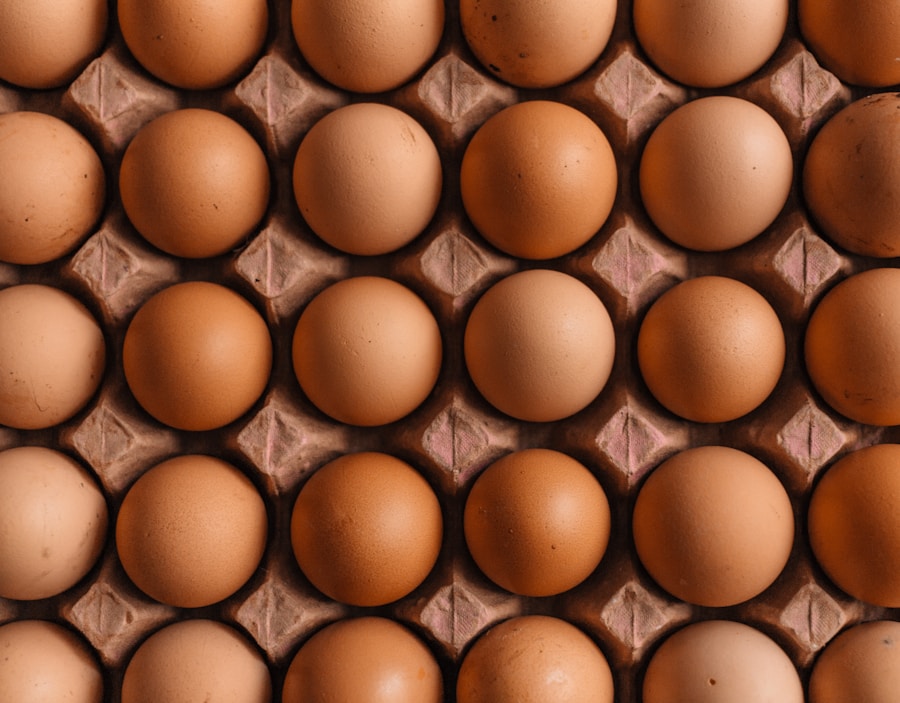 Fresh farm eggs in trays